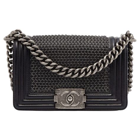 chanel black boy chain mail small bag